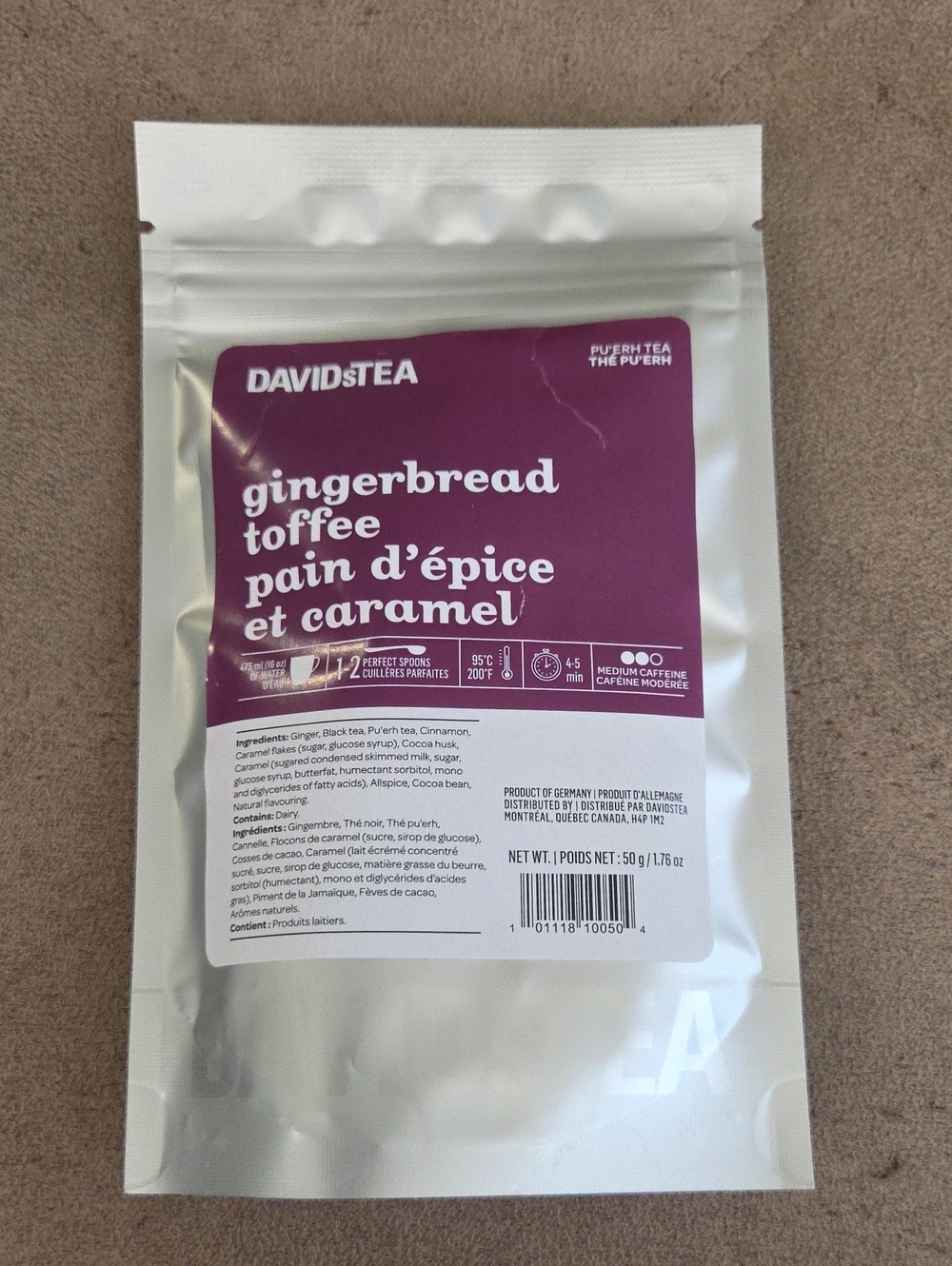 2/$20 New! Sealed! Davidstea GINGERBREAD TOFFEE Loose Leaf Tea 50g